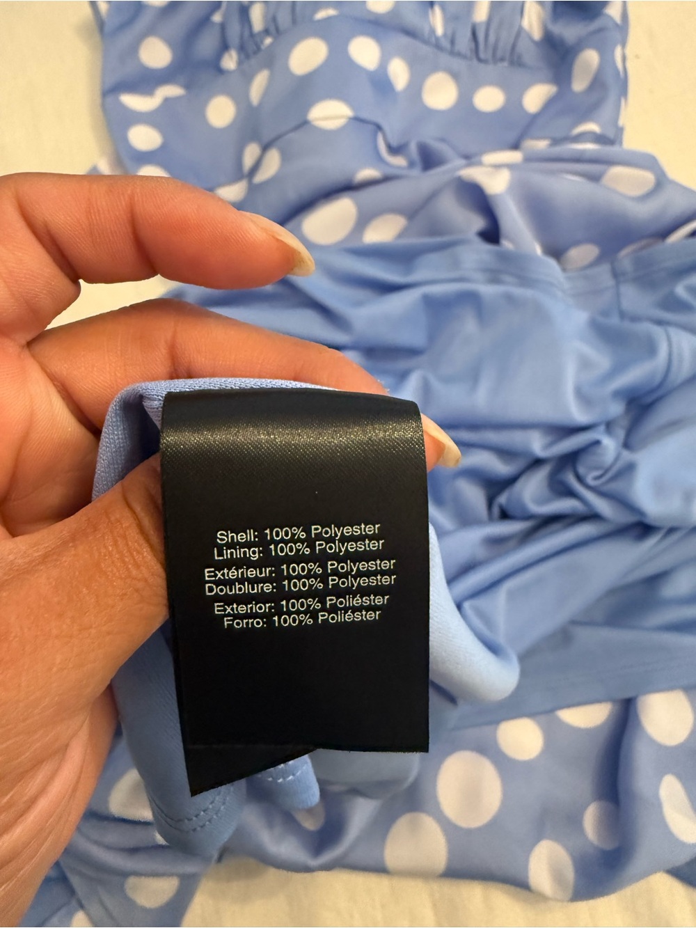 Donna Karan blue SATIN POLKA-DOT TIE-NECK MIDI DRESS - Picture 11 of 12